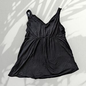 Isabel Black Size Large V Neck & Back Maternity Tank Top Short Rayon Blend Boho